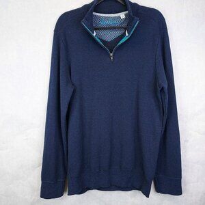 Robert Graham 1/4 Zip Sweater Men XL Knit Pullover Blue Fleck Classic Fit Luxury